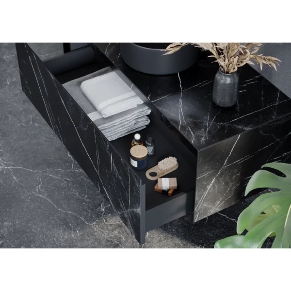 тумба под раковину sancos stone с одним выдвижным ящиком и столешницей из керамогранита 1200х400х495, nero marquina, арт. st120nm