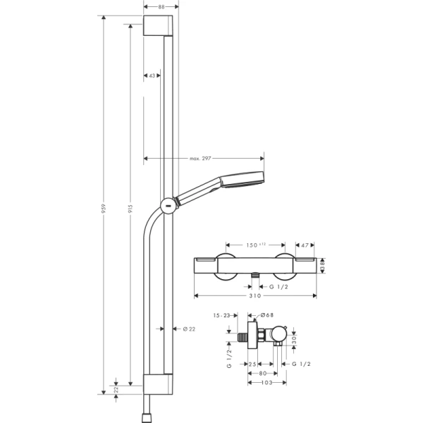 термостат для душа hansgrohe pulsify select s 105 3jet relaxation ecosmart 24271000