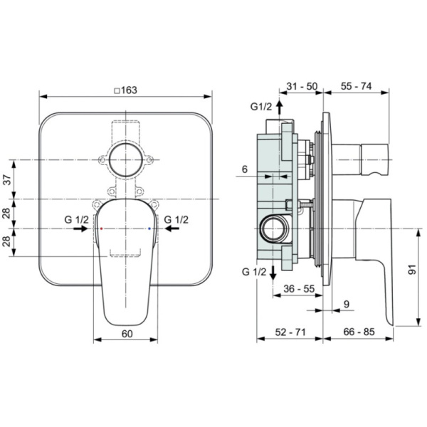 смеситель для ванны с душем ideal standard esla a6947aa