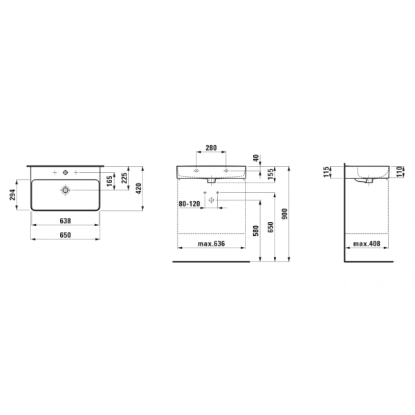 раковина подвесная laufen val 8.1028.4.000.104.1 65х42 см