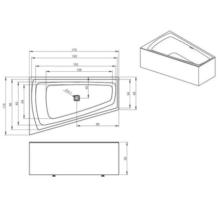 акриловая ванна riho still smart fall b101015005 170x110 r белая, заполнение через перелив