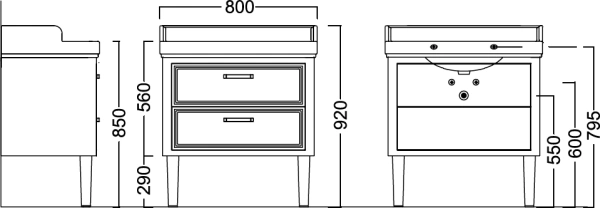 тумба под раковину kerama marazzi pompei po.m.80.2\wht 80, 2 ящика, цвет белый
