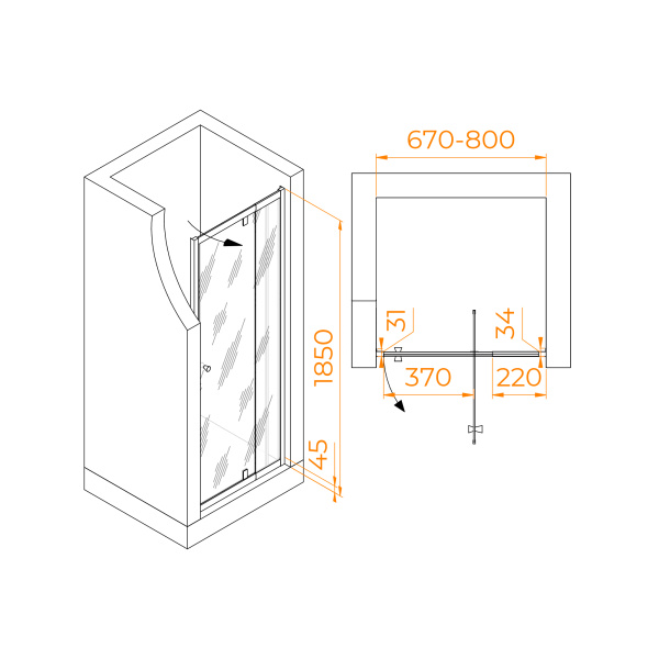 душевая дверь rgw passage pa-02b new 70 41080207-14 профиль черный, стекло прозрачное