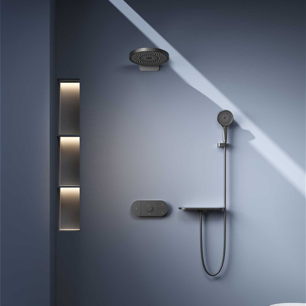 душевая система vincea futura vsfw-2f12tgm, термостатическая, на 3 потребителя, цвет вороненая сталь