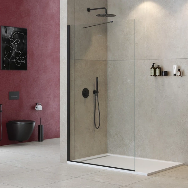 душевая перегородка cezares liberta 125 liberta-l-1-tb-125-c-nero профиль черный матовый стекло прозрачное