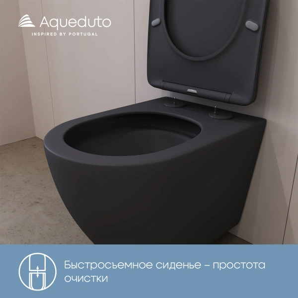 унитаз aqueduto ovo tornado ovot2140 подвесной, безободковый, смыв торнадо, сиденье с микролифтом, 52.5х36 см, черный матовый