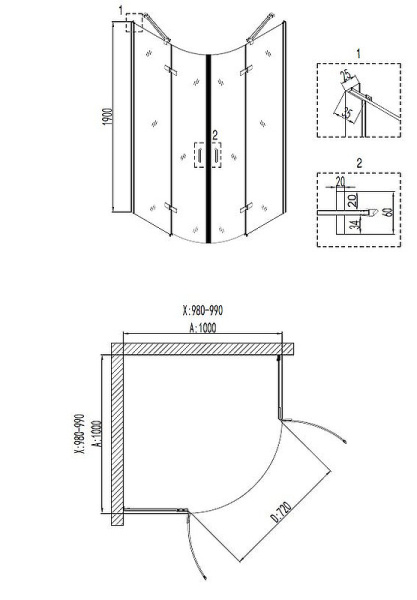 душевой уголок niagara nova 100×100 ng-6616-08 профиль хром, стекло прозрачное