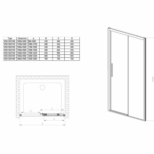 душевая дверь vincea soft 110 vds-3so110clb профиль черный, стекло прозрачное