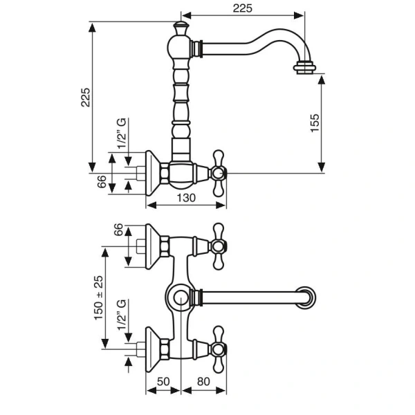 смеситель для кухни emmevi deco old 12645/br бронза