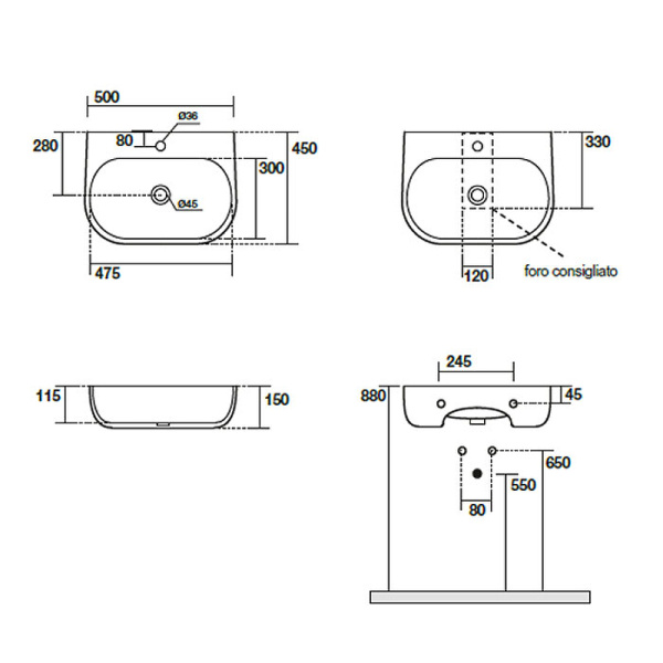 раковина подвесная/накладная kerasan nolita 50 см. цвет: белый матовый