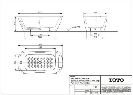 ванна из композитного материала galalato toto neorest pjy1886hpwmne#gw 180x95 см