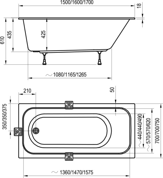 акриловая ванна ravak chrome slim 160x70 c731300000 без гидромассажа