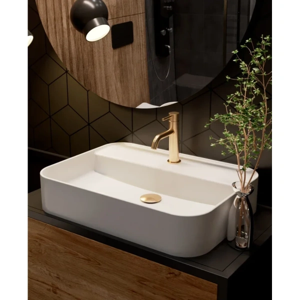 смеситель для раковины aquame siena aqm6210gg без донного клапана, золотой