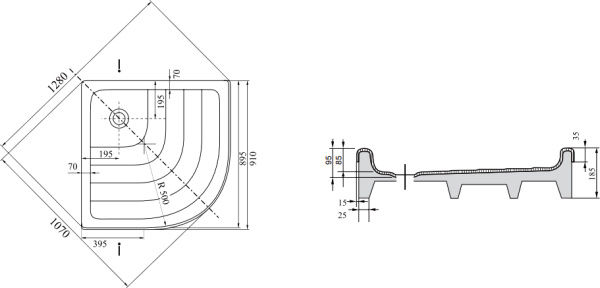 душевой поддон ravak ronda 90×90 a207001320 под облицовку