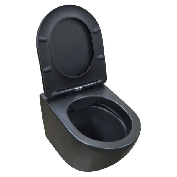 унитаз azario gloria az-2003mb подвесной, безободковый, с сиденьем микролифт, 48x37x36 см, чёрный матовый