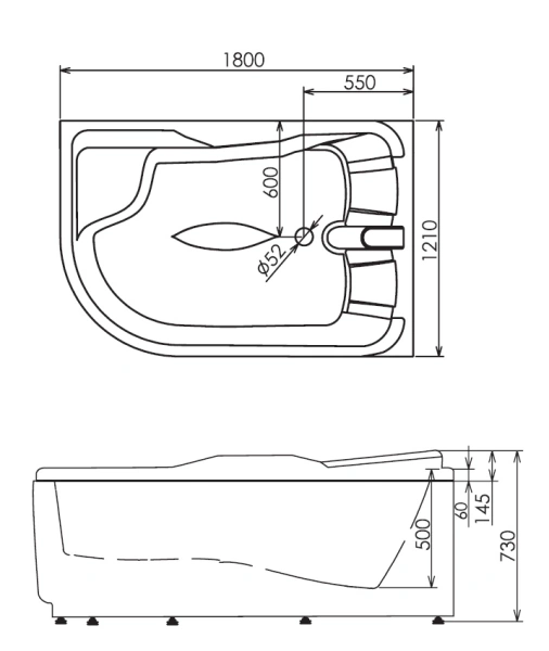 акриловая ванна gemy g9083 b r гидромассажная, 180х121 см, правосторонняя, цвет белый