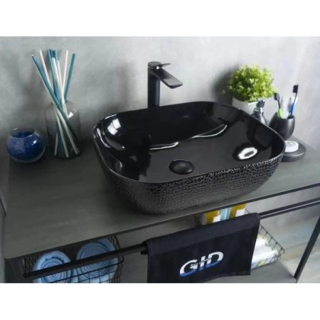 раковина в ванную накладная ceramalux 50 см,d1302h004 черная