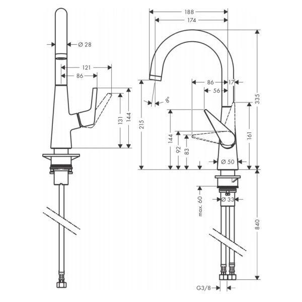 смеситель для кухни hansgrohe talis m51 72814000, хром