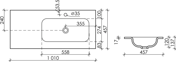 раковина ceramicanova grace cn7015 100 см, накладная, чаша справа, белая