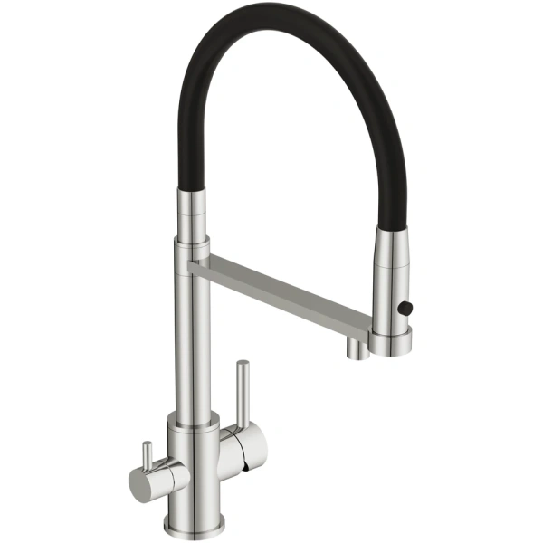 смеситель для кухни cersanit zen a68249 с подключением к фильтру, гибким изливом, хром/черный