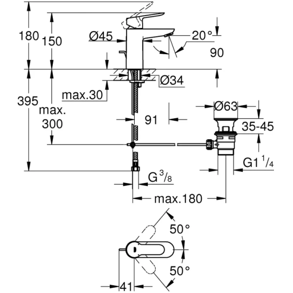 смеситель для раковины с донным клапаном grohe bauedge 23328000