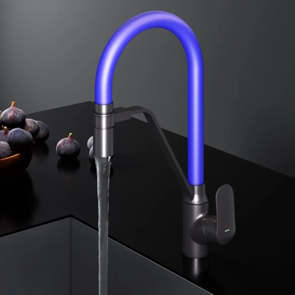 смеситель для кухни am.pm like f8007827 с гибким изливом, синий/ черный