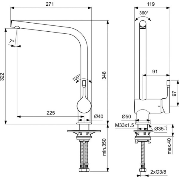 смеситель для кухни ideal standard ceraline bc174xg