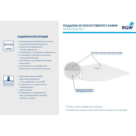 душевой поддон из искусственного камня rgw stone st/r-w 100×100 16153100-01 белый