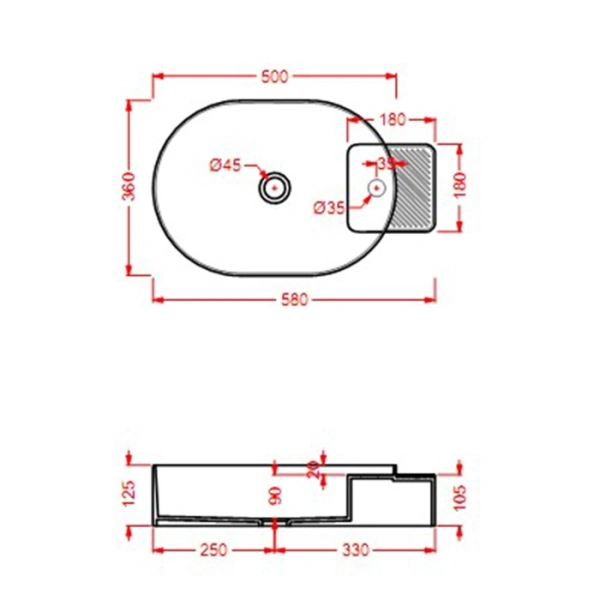 artceram cartesio раковина 58х36 см, накладная, 1 отв., цвет: серый глянцевый