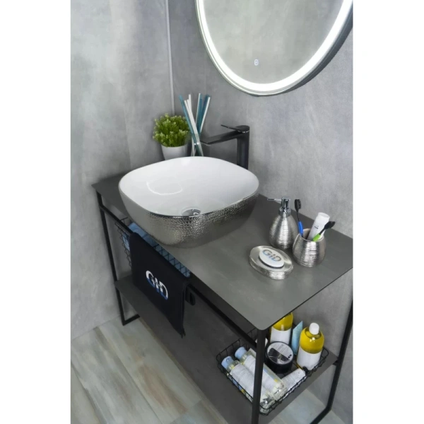 раковина в ванную накладная ceramalux 42 см d1301h021 серебряная