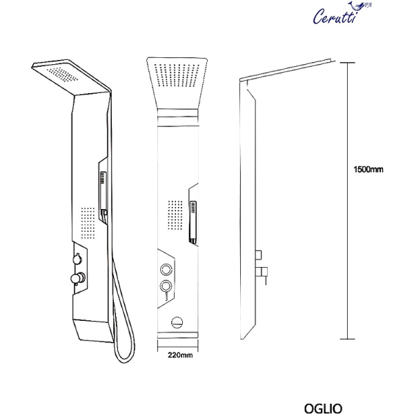душевая панель ceruttispa oglio b ct8987 с гидромассажем черная матовая