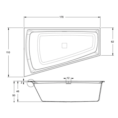 акриловая ванна riho still smart 170x110 led r b101010005, заполнение через перелив