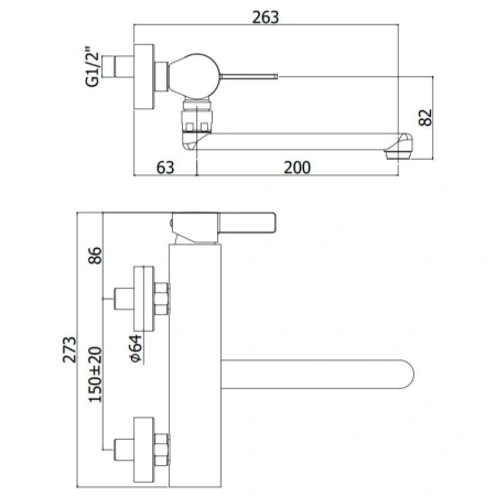 смеситель paffoni rock ro161st для кухни, настенный, нержавеющая сталь