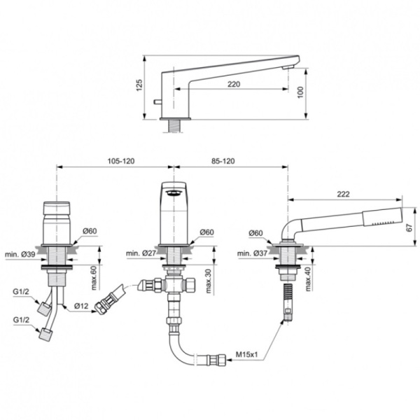 смеситель для ванны ideal standard tonic ii a6348aa