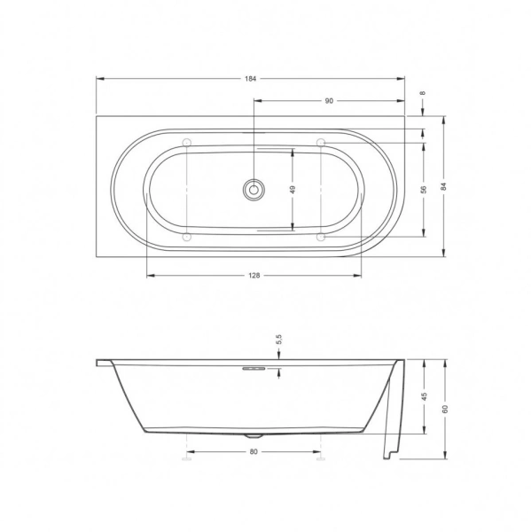акриловая ванна riho desire 184x84 b087001005 (bd0500500000000) r без гидромассажа