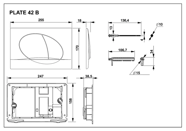 кнопка смыва для инсталляции roca active 42b для унитаза, абс-пластик, цвет глянцевый хром
