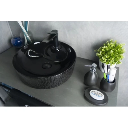 раковина в ванную накладная 43 см ceramalux d1306h004 черный