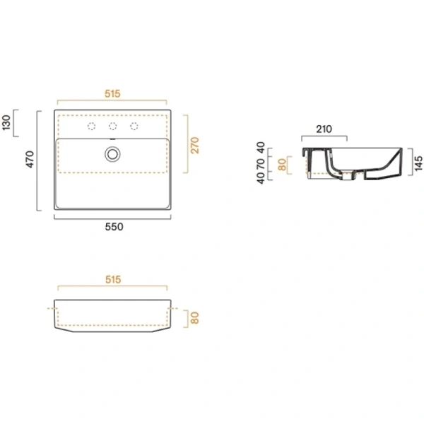 раковина catalano zero 126550001 55x47 см, накладная, белый глянец