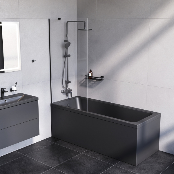 шторка на ванну am.pm gem 80 w90bs-080-140bt профиль черный матовый, стекло прозрачное