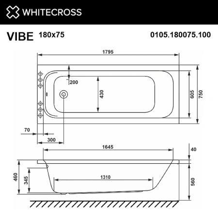 акриловая ванна whitecross vibe 180x75 0105.180075.100 без гидромассажа