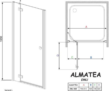 душевая дверь radaway almatea dwj 120 l графитовое