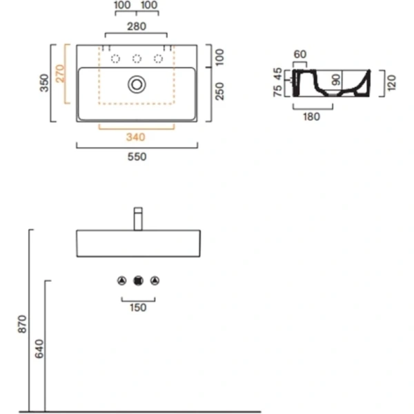 раковина catalano premium 0220550001 55x35 см, накладная, подвесная, белый глянец