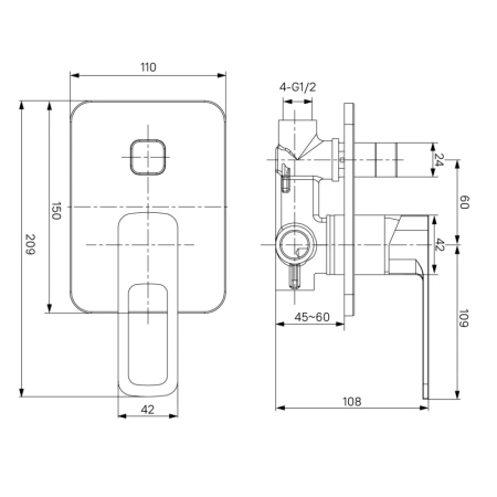 смеситель для ванны с душем iddis slide slisb00i67 с внутренней частью