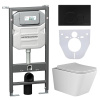 Комплект унитаза с инсталляцией Ceramicanova Metric CN3007_1001B_1000 с сиденьем микролифт и клавишей смыва черный матовый
