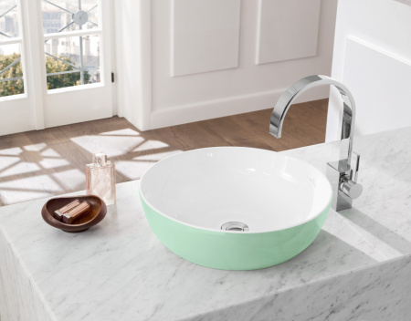 раковина villeroy & boch artis 417943bcw3 накладная, ø43 см, mint (мятный) с покрытием ceramicplus