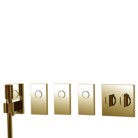 Смеситель Fima Carlo Frattini Switch для душа встраиваемый, термостатический, на 4 положен, ручной душ и черный шланг 1500мм, внешн часть, цвет золото