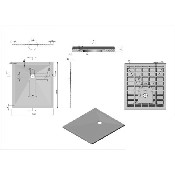 душевой поддон из литого мрамора 100×90 см vincea vst-4sr9010g