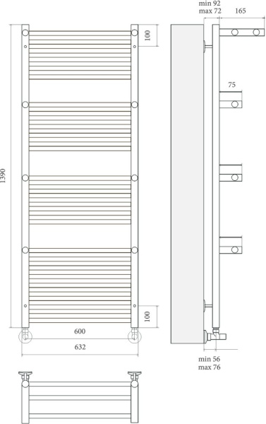 полотенцесушитель водяной terminus аврора п27 600*1390 c полкой 4660059582337