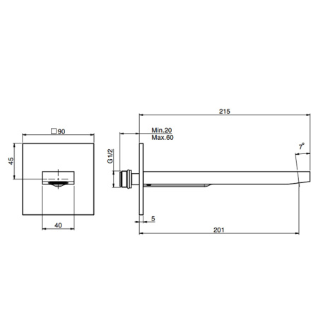 излив fima|carlo frattini zeta f2424or для ванны, настенный, 20 см, хром