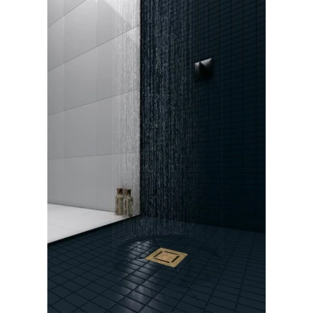 трап berges водосток напольный platz norma 100*100 нержавеющая сталь, золото глянец, s-сифон боковой